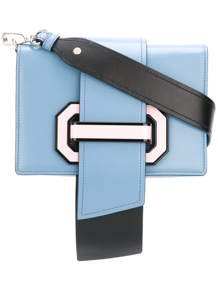 Prada Flap Crossbody Bag, Women's, Blue, Leather