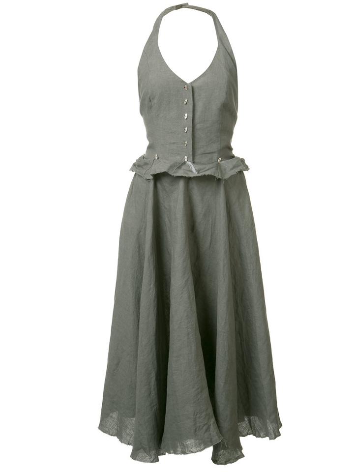Ma+ - Ruffled Waist Flared Dress - Women - Linen/flax - 40, Grey, Linen/flax