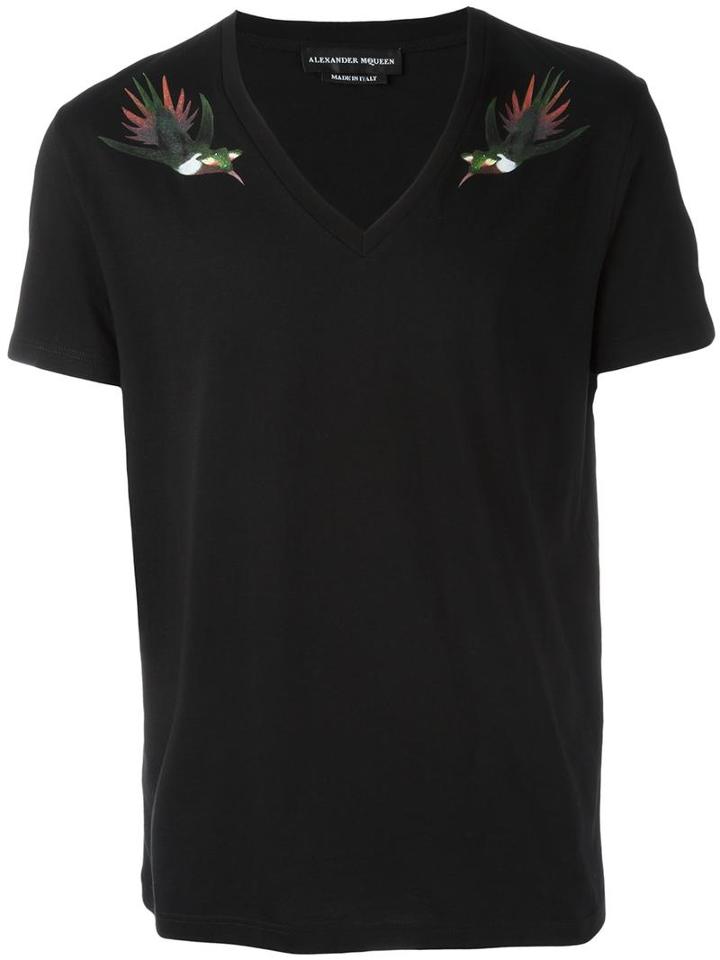 Alexander Mcqueen Bird Print T-shirt, Men's, Size: Medium, Black, Cotton