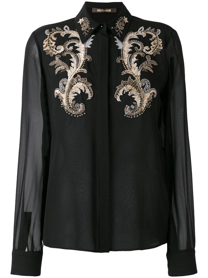 Roberto Cavalli Embroidered Detail Sheer Shirt - Black