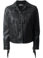 Just Cavalli Fringed Jacket, Women's, Size: 40, Black, Leather/polyester
