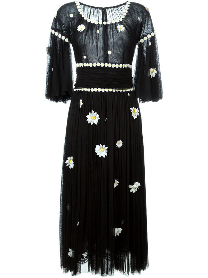 Dolce & Gabbana Daisy Appliqué Dress, Women's, Size: 46, Black, Silk/cotton/polyamide