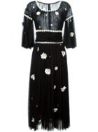 Dolce & Gabbana Daisy Appliqué Dress, Women's, Size: 46, Black, Silk/cotton/polyamide