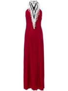 Talitha Beaded Fringe Halter Gown - Red