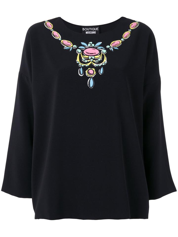 Boutique Moschino Necklace Print Blouse, Women's, Size: 44, Black, Polyester/other Fibers