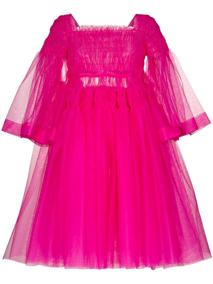 Molly Goddard Pearl Puff-sleeve Tulle Midi Dress - Pink