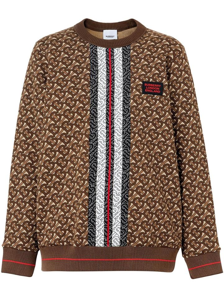 Burberry Monogram Stripe Print Cotton Oversized Sweatshirt - Brown