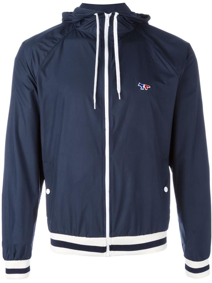 Maison Kitsuné Embroidered Logo Hooded Jacket, Men's, Size: Medium, Blue, Polyester