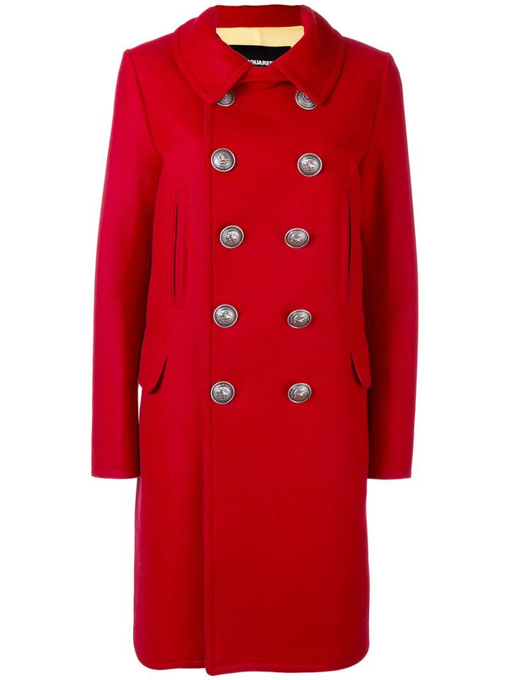 Dsquared2 - Double Breasted Coat - Women - Polyamide/polyester/virgin Wool - 38, Women's, Red, Polyamide/polyester/virgin Wool
