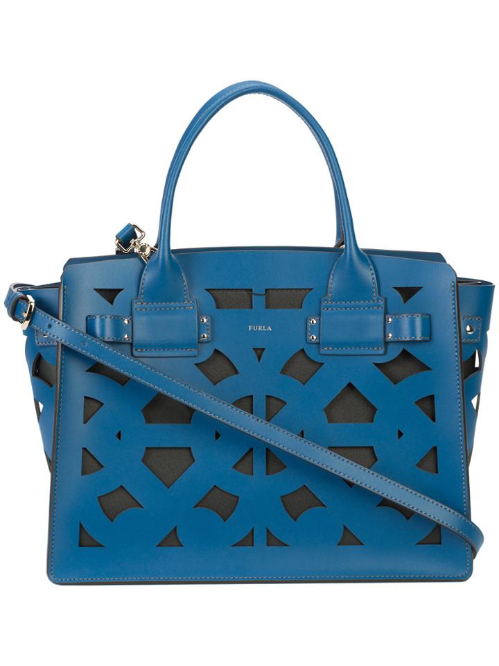 Furla Lazer-cut Geometric Tote Bag - Blue