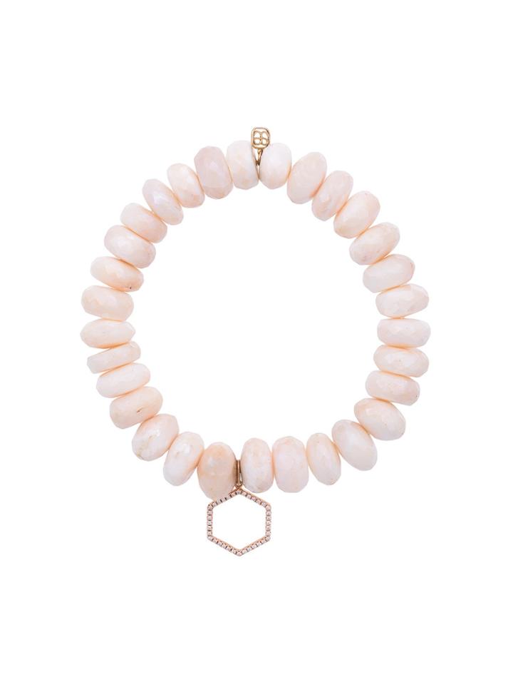 Sydney Evan 14kt Gold Beaded Bracelet With Diamond Hexagon Charm -
