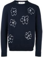 Jimi Roos Flower Embroidered Jumper, Men's, Size: Medium, Blue, Cotton/virgin Wool