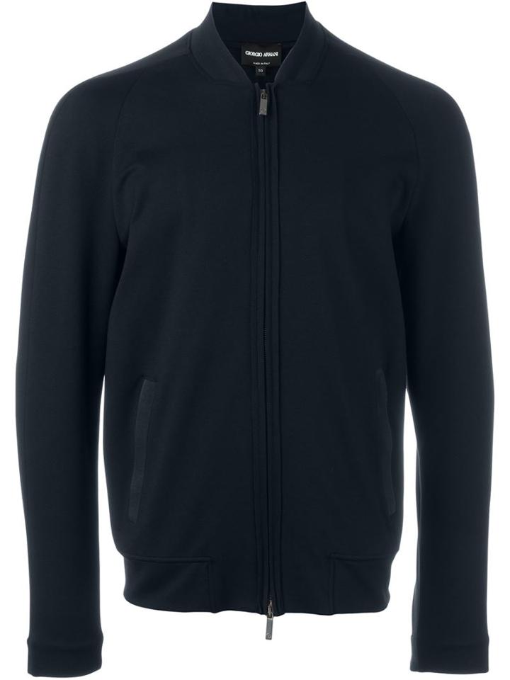 Giorgio Armani Bomber Style Sweatshirt, Men's, Size: 54, Blue, Viscose/polyamide/spandex/elastane