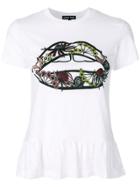 Markus Lupfer Artic Flower Lip Peplum T-shirt - White