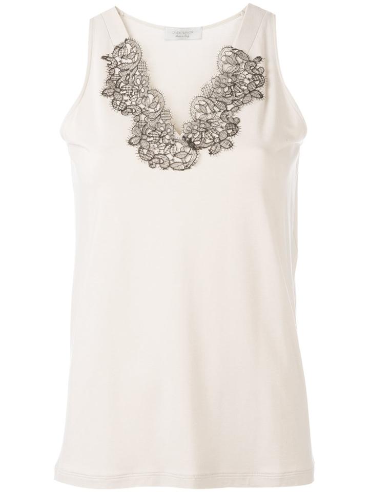 D.exterior - Lace Appliqué V-neck Tank - Women - Viscose/lacquer - M, Nude/neutrals, Viscose/lacquer