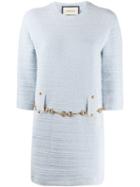 Gucci Tweed Belted Dress - Blue