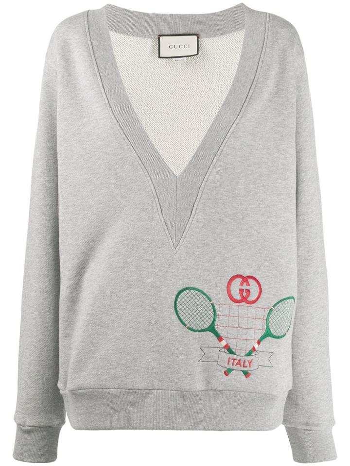 Gucci Plunge Neck Tennis Sweatshirt - Grey