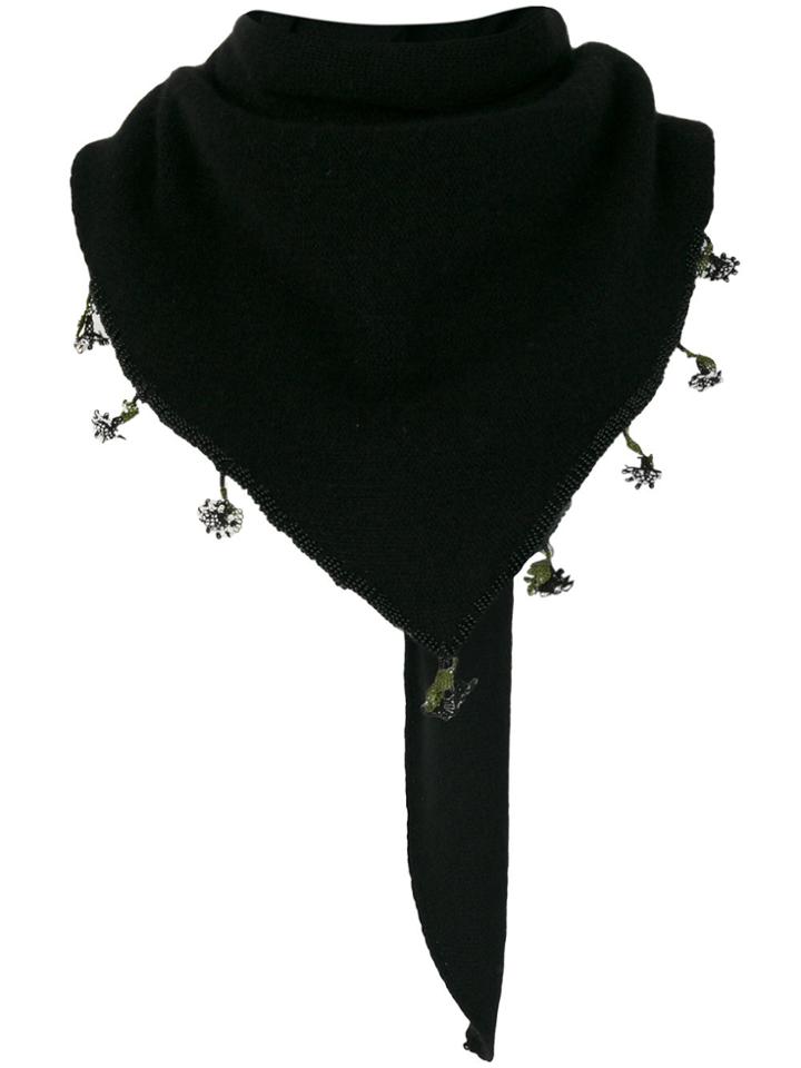 Cashmere In Love Cashmere Floral Embroidered Scarf - Black