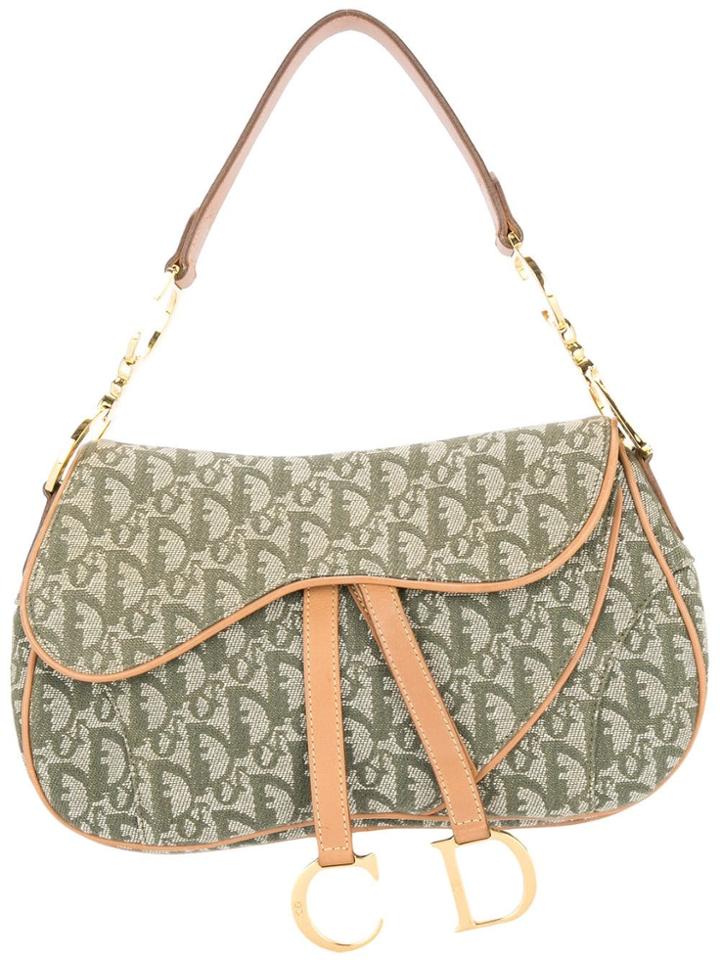 Christian Dior Vintage Trotter Saddle Hand Bag - Green, Beige