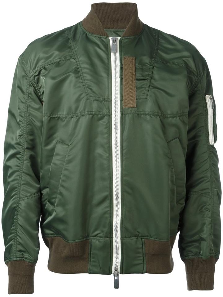 Sacai Classic Bomber Jacket, Men's, Size: 2, Green, Cotton/nylon/polyester/cupro