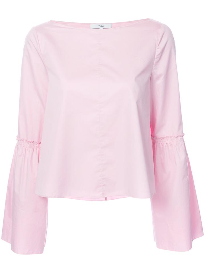 Tibi - Trumpet Sleeve Top - Women - Cotton - 4, Pink/purple, Cotton