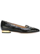 Charlotte Olympia Mid-century Kitty Ballerinas, Women's, Size: 36, Black, Leather/rubber