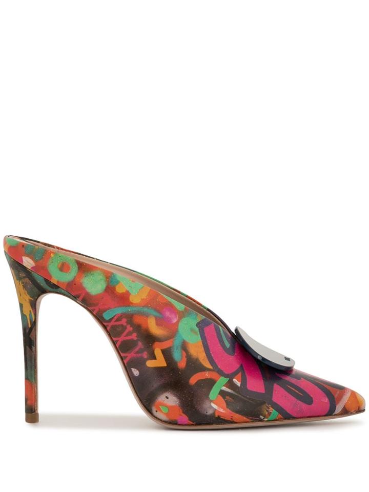 Schutz Grafitti Print Mules - Red