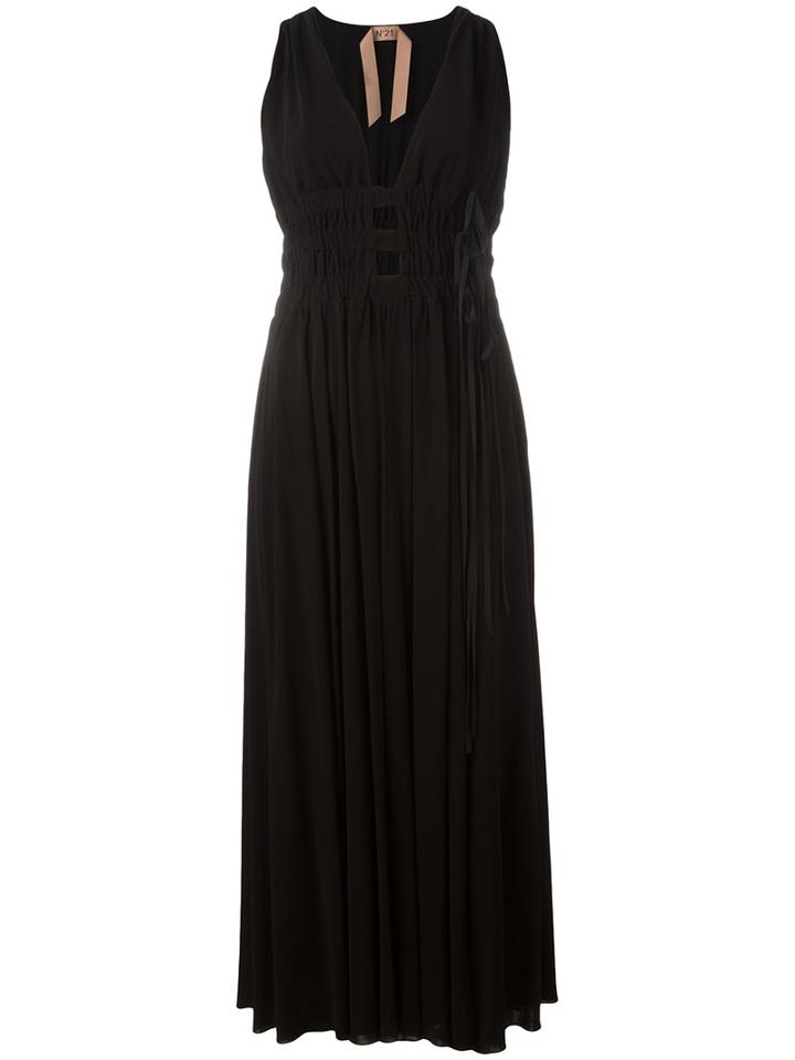 No21 Deep V-neck Long Dress, Women's, Size: 40, Black, Silk/acetate/viscose