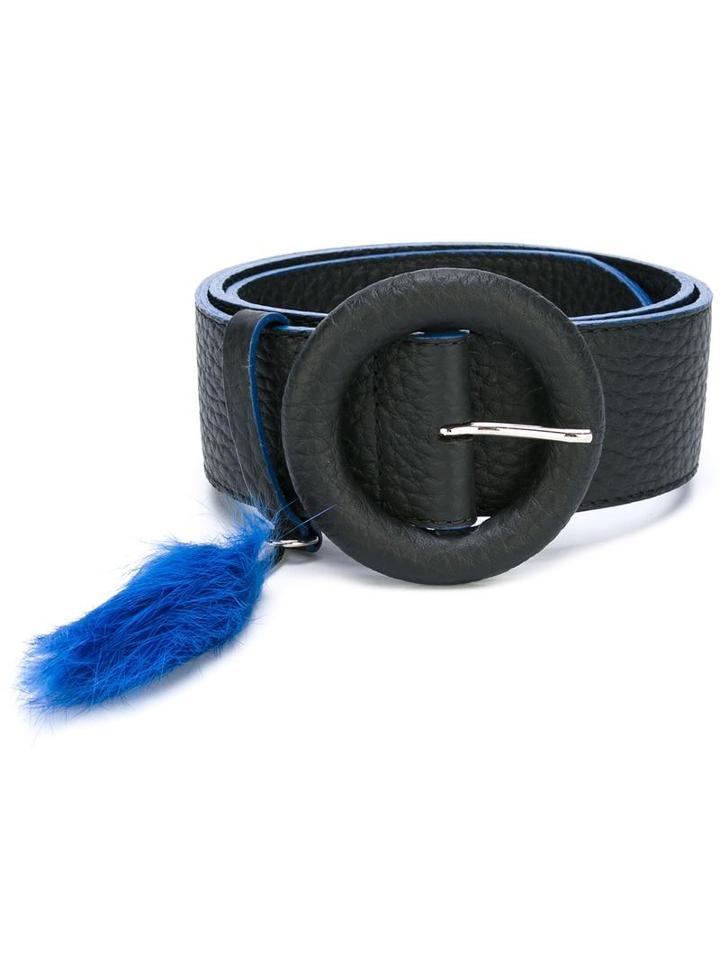 Orciani Rabbit's Paw Effect Belt, Women's, Size: 95, Black, Calf Leather