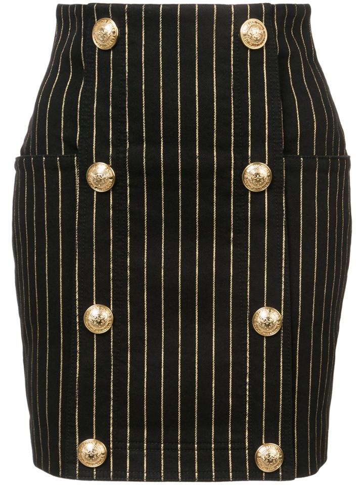 Balmain Button-embellished Striped Mini Skirt - Black