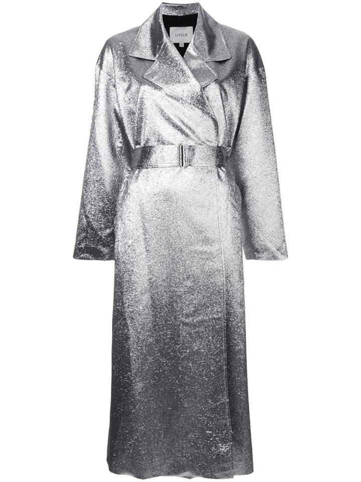 Layeur Metallic Longline Coat - Silver