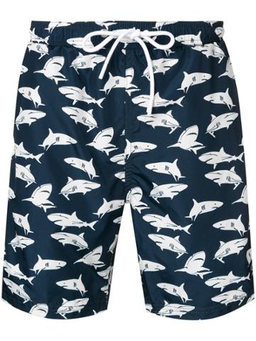 Paul & Shark Sharks Print Swim Shorts - Blue