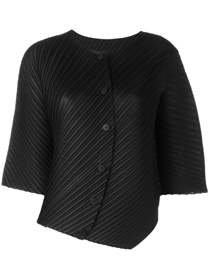 Pleats Please By Issey Miyake Pleated Button Top, Women's, Size: 3, Black, Polyester