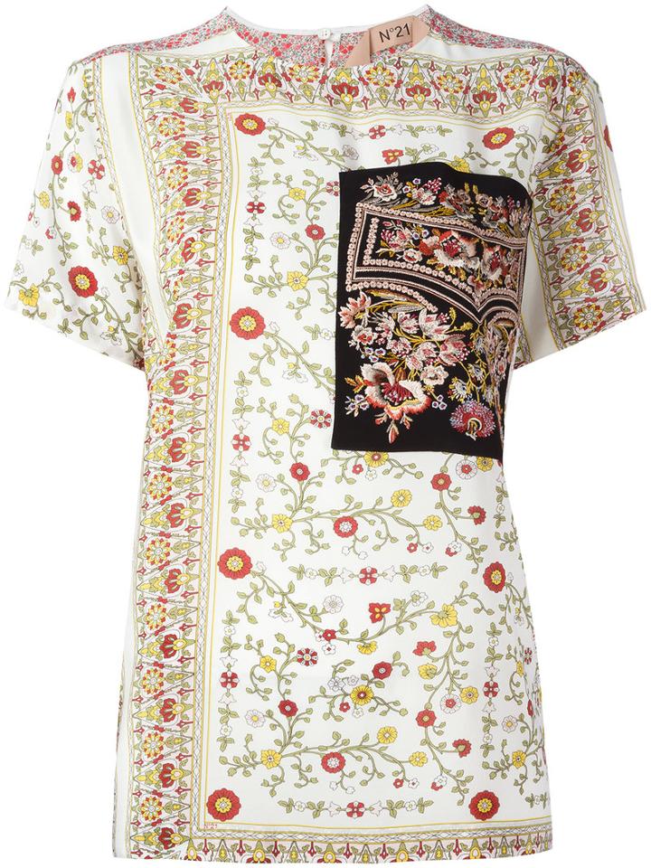 No21 Floral Print T-shirt, Size: 40, Nude/neutrals, Silk