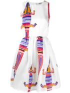 Msgm Crocodile Print Dress, Women's, Size: 40, White, Silk/polyester