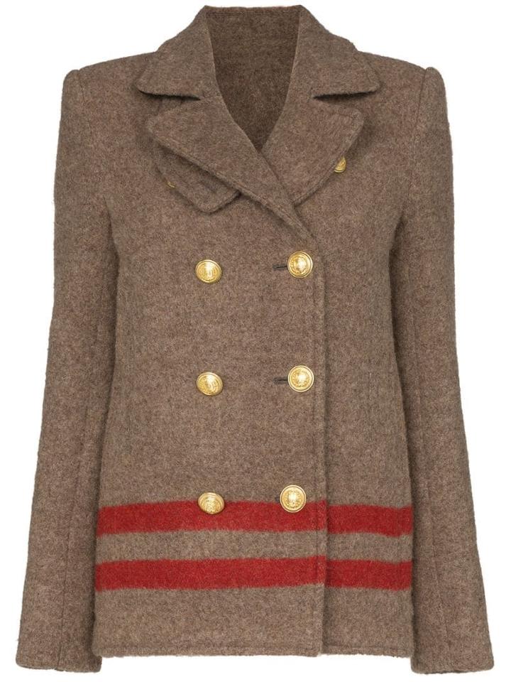 Paco Rabanne Double-breasted Striped Military Coat - Brown