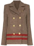 Paco Rabanne Double-breasted Striped Military Coat - Brown