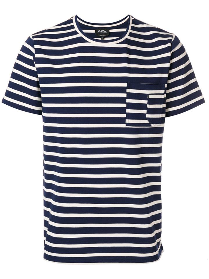 A.p.c. Striped Pocket Detail T-shirt - Blue