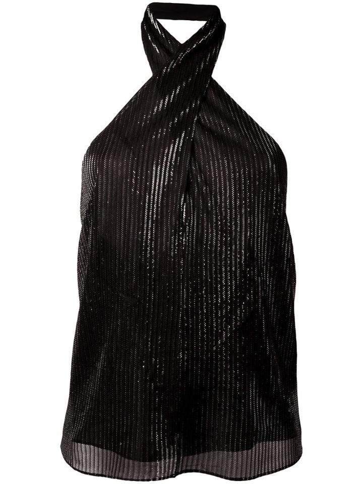 Rosetta Getty Wrap Neck Halter Top - Black