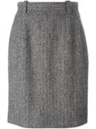 Dolce & Gabbana Vintage Herringbone Tweed Pencil Skirt, Women's, Size: 44, Black