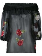 Blugirl - Embroidered Floral Blouse - Women - Polyester/viscose - 42, Black, Polyester/viscose