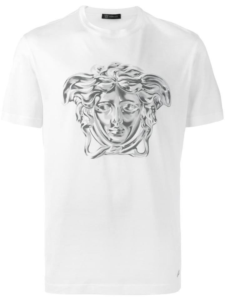 Versace Painted Metallic Medusa T-shirt, Men's, Size: Xxl, White, Cotton