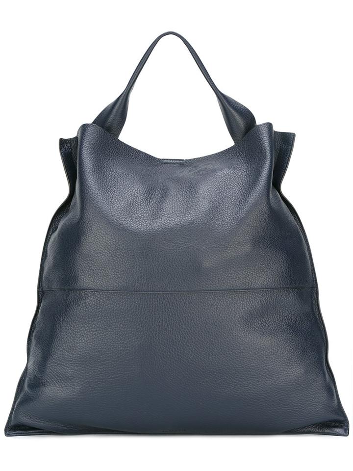 Jil Sander Square Single Handle Tote, Women's, Blue, Leather