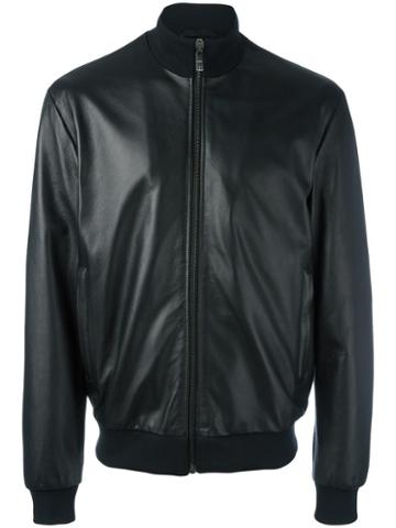 Dirk Bikkembergs Zipped Leather Jacket, Men's, Size: 50, Black, Lamb Skin/polyester/spandex/elastane/viscose