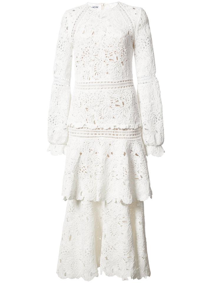 Oscar De La Renta Lace Layered Dress, Size: 4, White, Cotton/silk