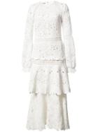 Oscar De La Renta Lace Layered Dress, Size: 4, White, Cotton/silk