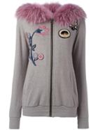 Mr & Mrs Italy Fur Hooded Appliqué Detail Cardigan, Women's, Size: 42, Grey, Wool/polyamide/cotton/racoon Fur