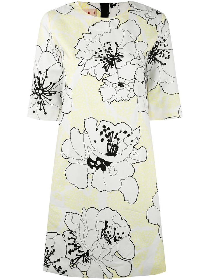 Marni - Posy Print Shift Dress - Women - Cotton/linen/flax - 42, White, Cotton/linen/flax