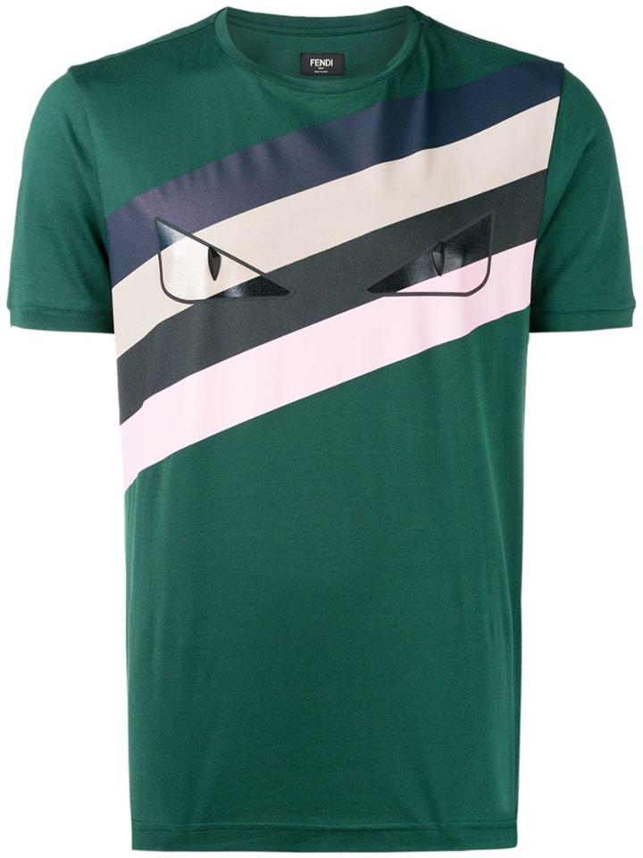 Fendi Bag Bugs Eyes Contrast T-shirt - Green