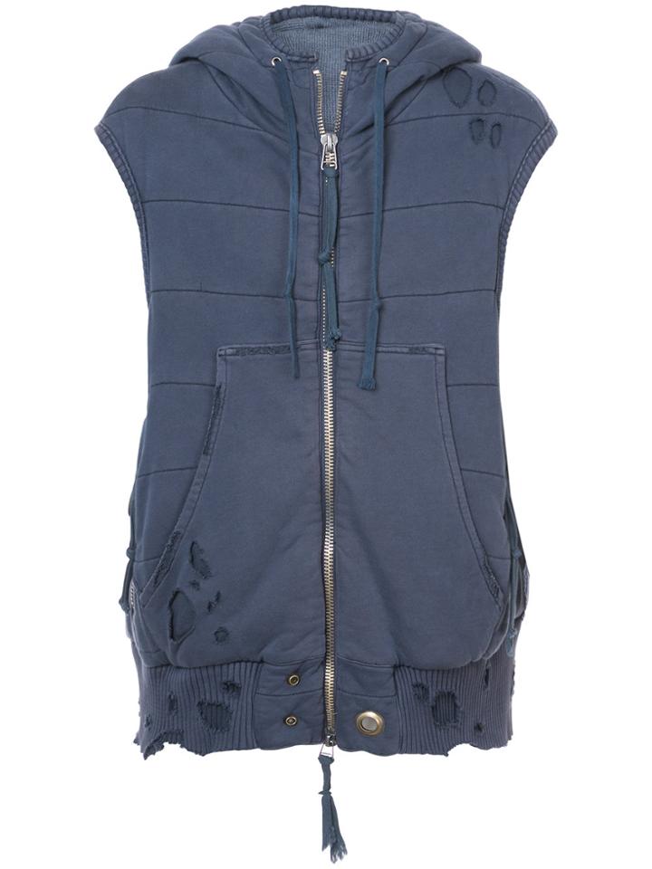 Greg Lauren Distressed Sleeveless Jacket - Blue